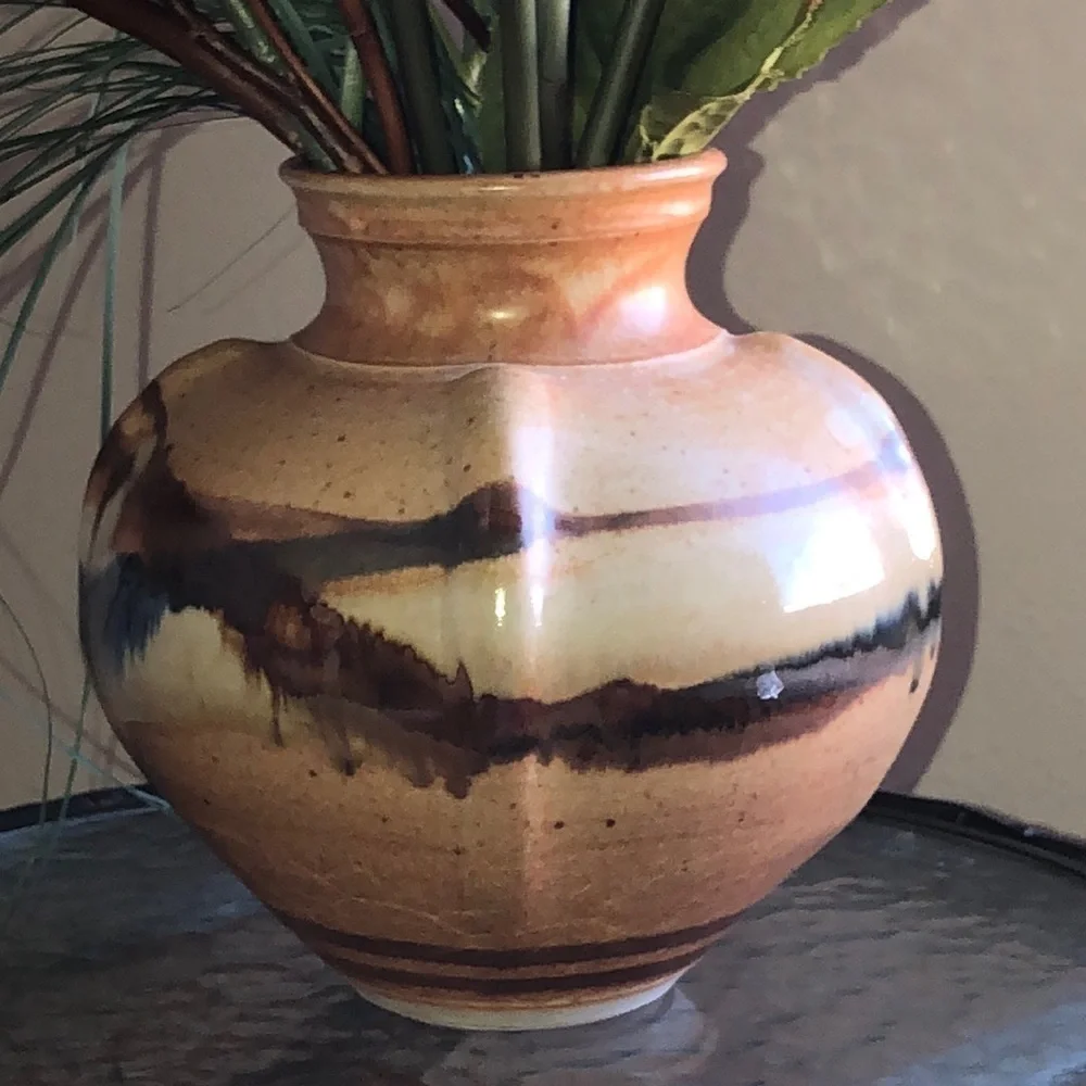 COPY - Glazed Vase Tan brown blue colors Made in 93/95’